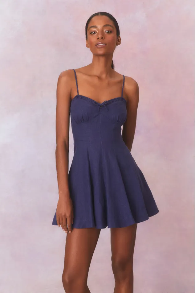 Women Dresses LoveShackFancy Shai Linen Mini Dress Navy