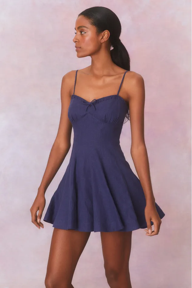 Women Dresses LoveShackFancy Shai Linen Mini Dress Navy