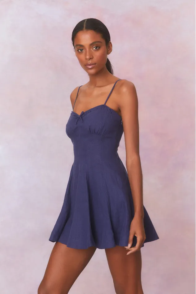 Women Dresses LoveShackFancy Shai Linen Mini Dress Navy