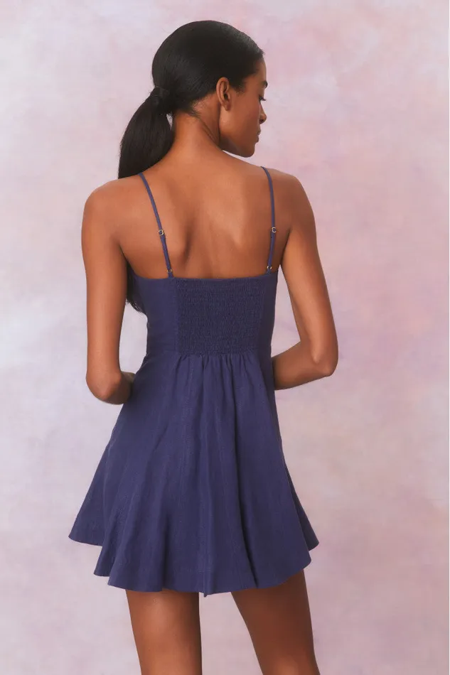 Women Dresses LoveShackFancy Shai Linen Mini Dress Navy