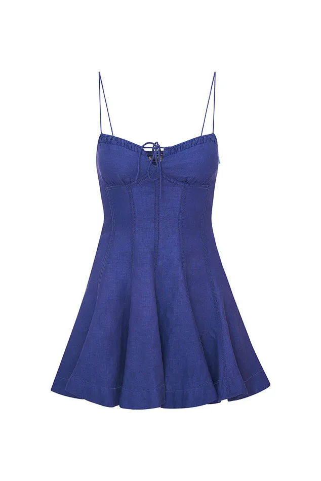 Women Dresses LoveShackFancy Shai Linen Mini Dress Navy