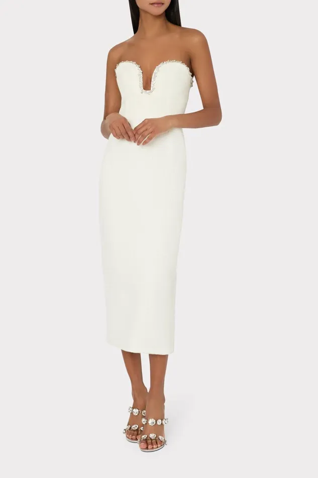Women Dresses Milly Emelia Boucle Strapless Midi Dress Ecru