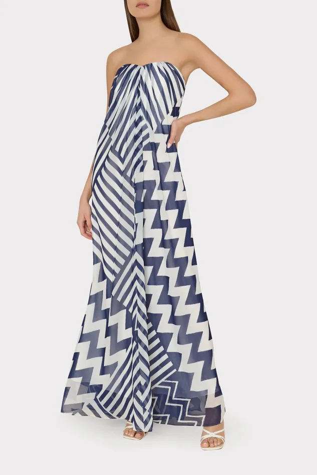 Women Dresses Milly Erin Patchwork Chevron Maxi Dress Bluewhite Women Dresses Milly Erin Patchwork Chevron Maxi Dress Bluewhite