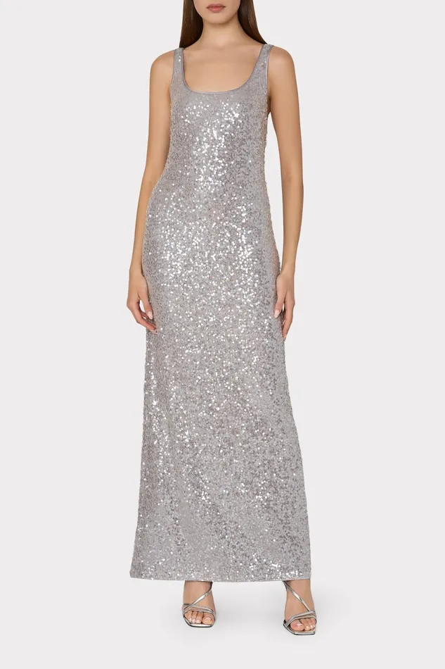 Women Dresses Milly Ishani Sequins Slip Dress Grey Women Dresses Milly Ishani Sequins Slip Dress Grey