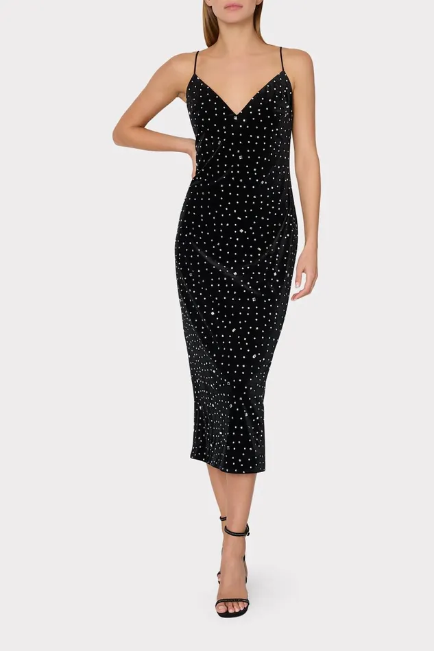 Women Dresses Milly Ivy Velvet Crystal Embellished Slip Dress Blacksilver