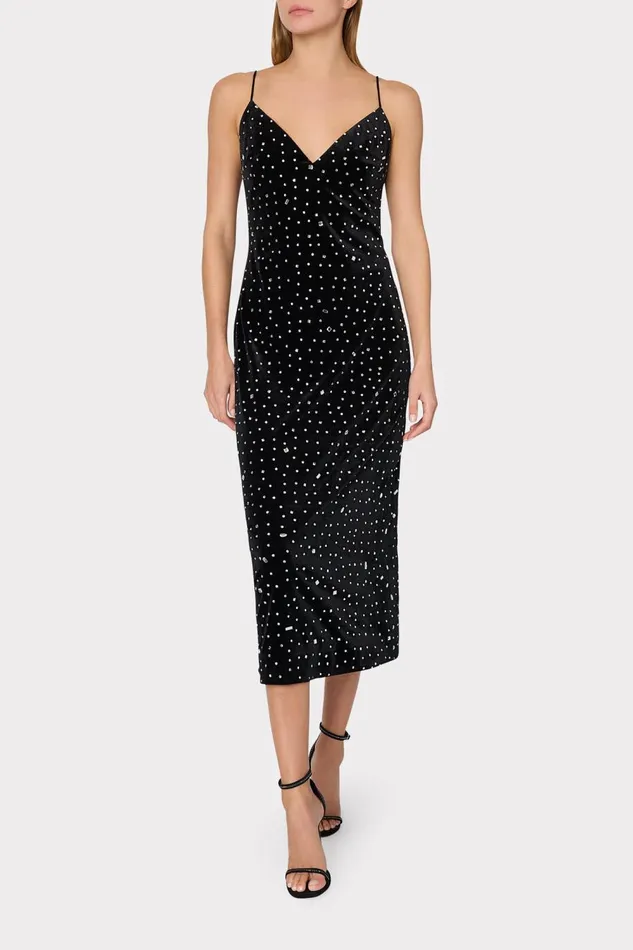 Women Dresses Milly Ivy Velvet Crystal Embellished Slip Dress Blacksilver