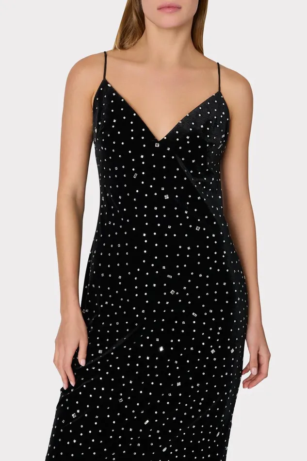 Women Dresses Milly Ivy Velvet Crystal Embellished Slip Dress Blacksilver