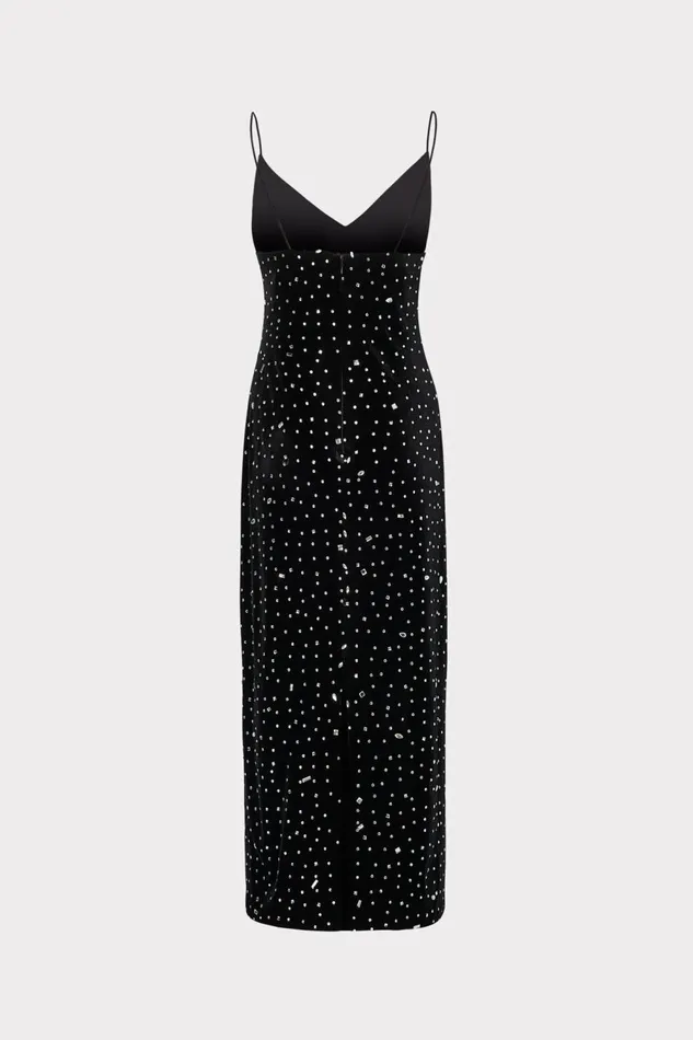 Women Dresses Milly Ivy Velvet Crystal Embellished Slip Dress Blacksilver