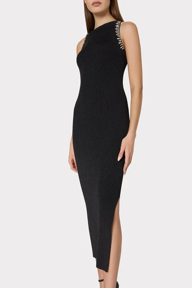 Women Dresses Milly Izel Embellished Halter Knit Midi Dress Metallic Black