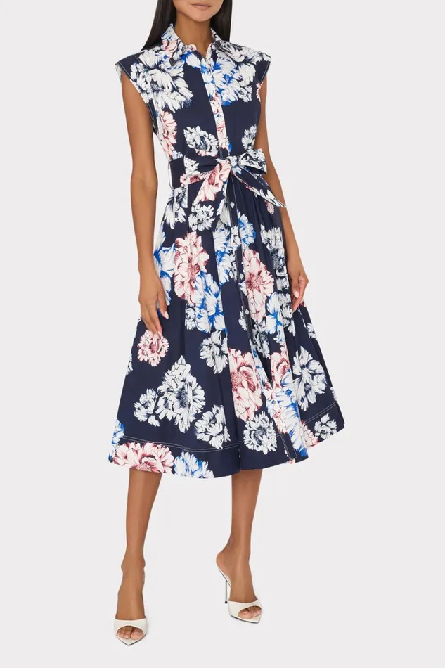 Women Dresses Milly Jules Printed Poplin Midi Dress Navy Multi Women Dresses Milly Jules Printed Poplin Midi Dress Navy Multi