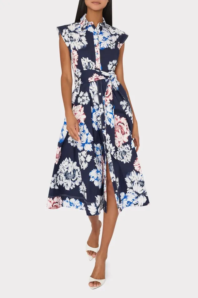 Women Dresses Milly Jules Printed Poplin Midi Dress Navy Multi Women Dresses Milly Jules Printed Poplin Midi Dress Navy Multi