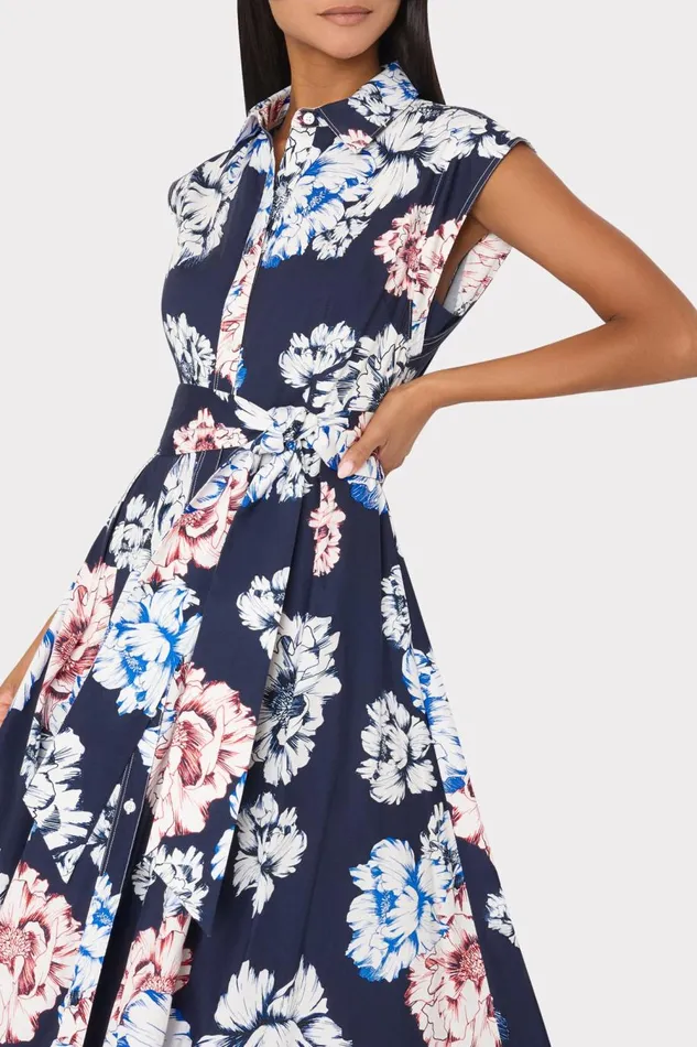 Women Dresses Milly Jules Printed Poplin Midi Dress Navy Multi Women Dresses Milly Jules Printed Poplin Midi Dress Navy Multi