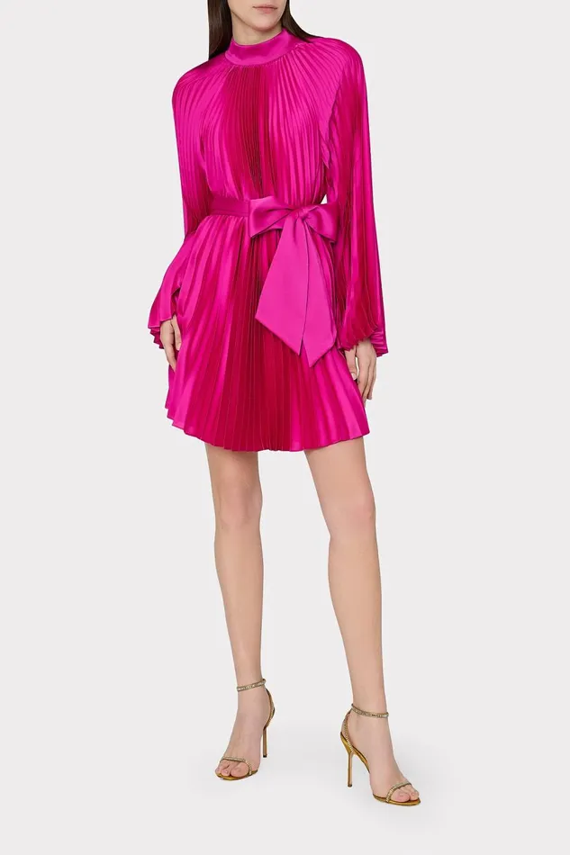 Women Dresses Milly Nandi Mock Neck Pleated Dress Pink Women Dresses Milly Nandi Mock Neck Pleated Dress Pink