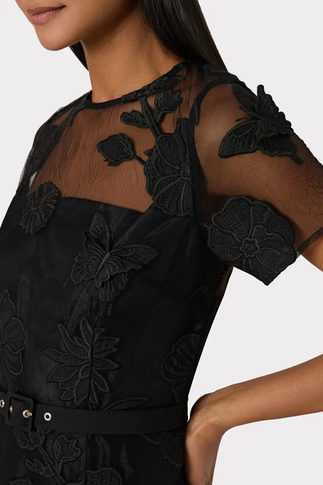 Women Dresses Milly Rosie 3D Butterfly Embroidery Dress Black Women Dresses Milly Rosie 3D Butterfly Embroidery Dress Black