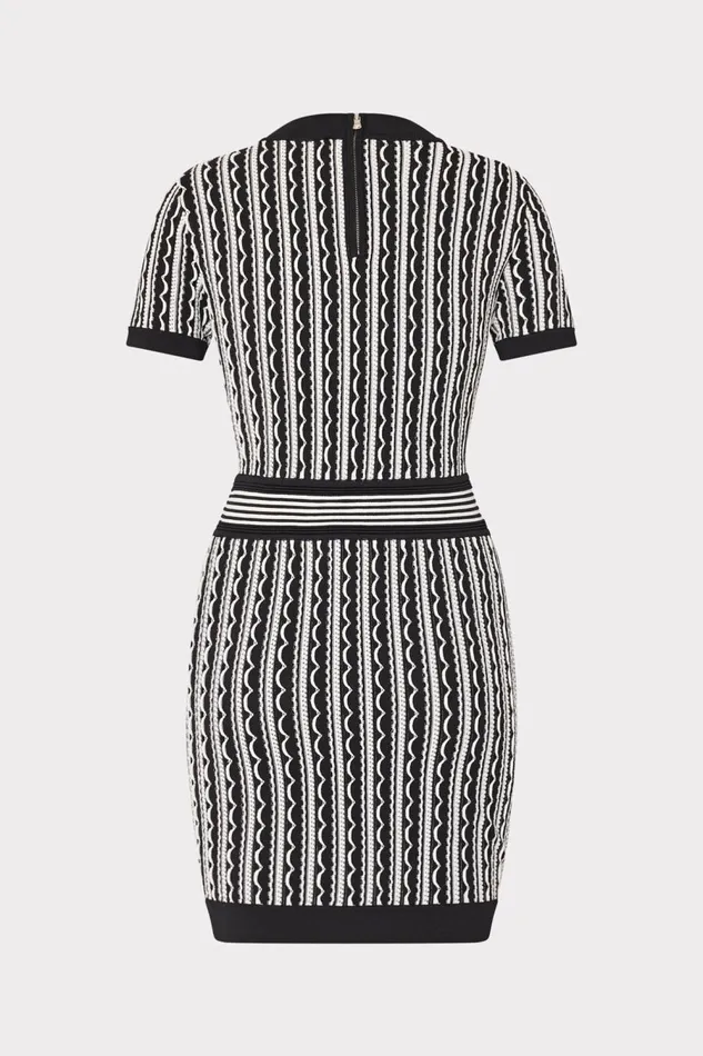 Women Dresses Milly Scallop Textured VNeck Knit Mini Dress Black Multi