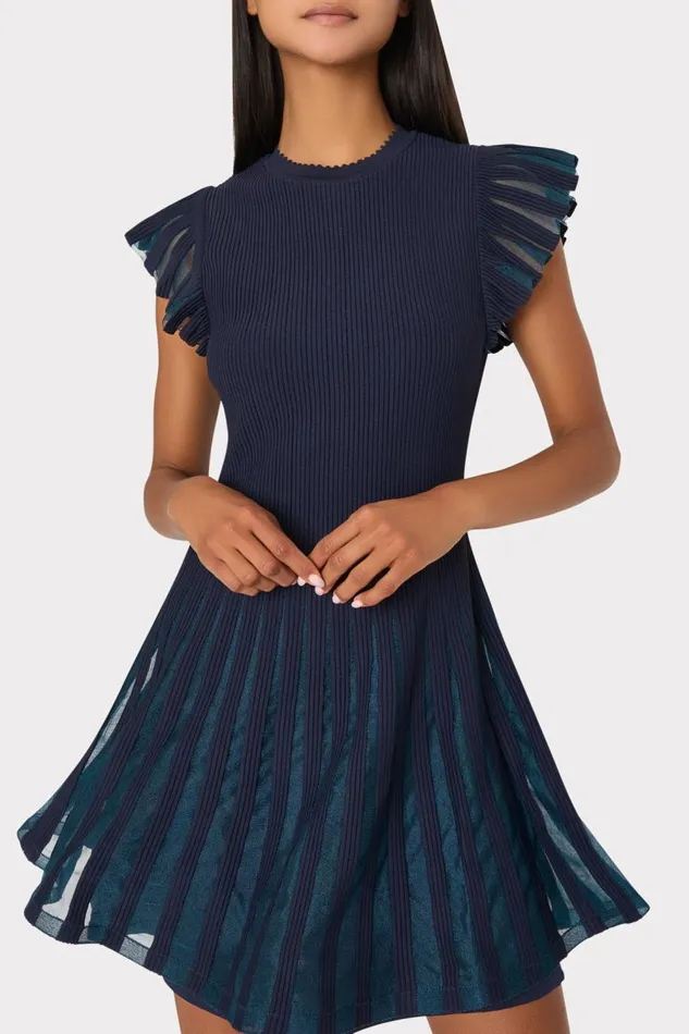 Women Dresses Milly Sheer Flutter Sleeve Knit Mini Dress Navy Women Dresses Milly Sheer Flutter Sleeve Knit Mini Dress Navy