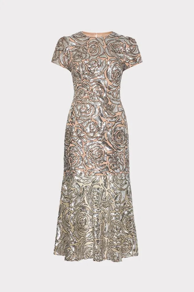 Women Dresses Milly Tahlia Rose Sequins Midi Dress Silver