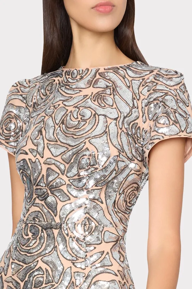 Women Dresses Milly Tahlia Rose Sequins Midi Dress Silver