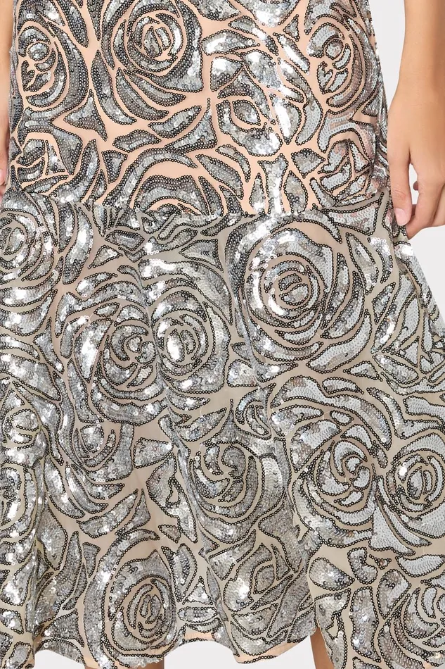Women Dresses Milly Tahlia Rose Sequins Midi Dress Silver