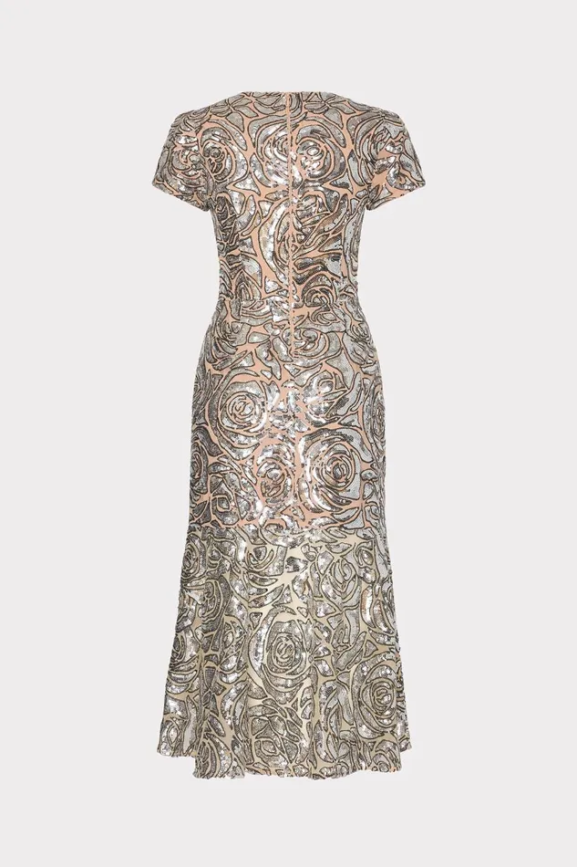 Women Dresses Milly Tahlia Rose Sequins Midi Dress Silver