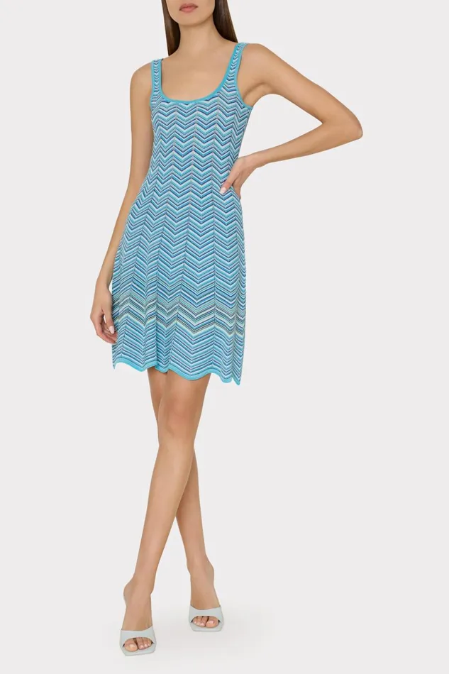 Women Dresses Milly Zig Zag Flare Knit Mini Dress Bright Blue Multi