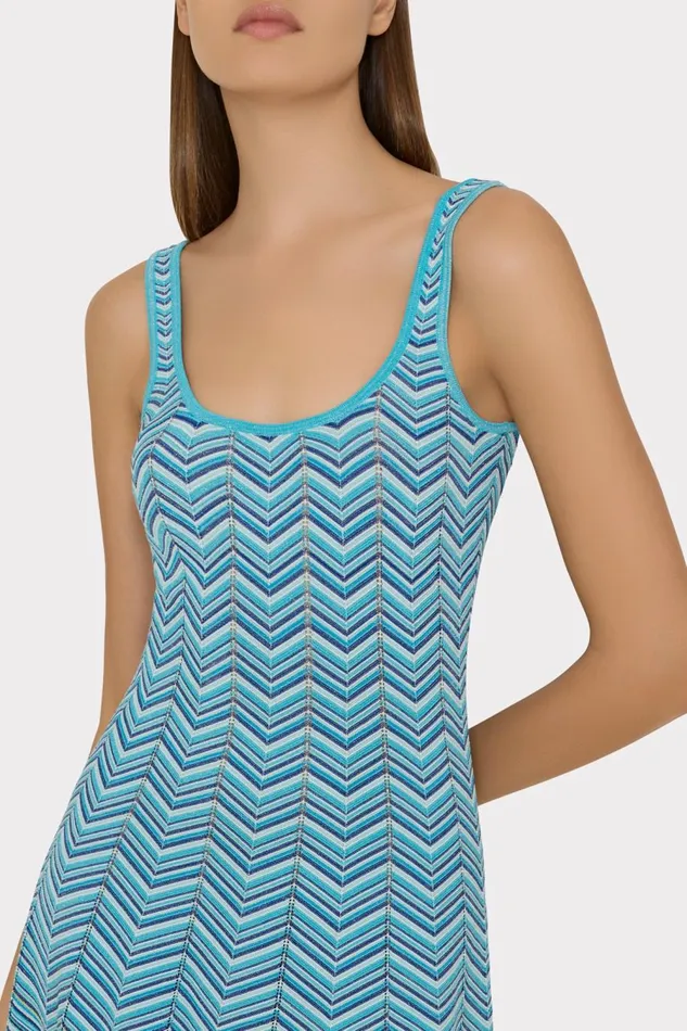 Women Dresses Milly Zig Zag Flare Knit Mini Dress Bright Blue Multi