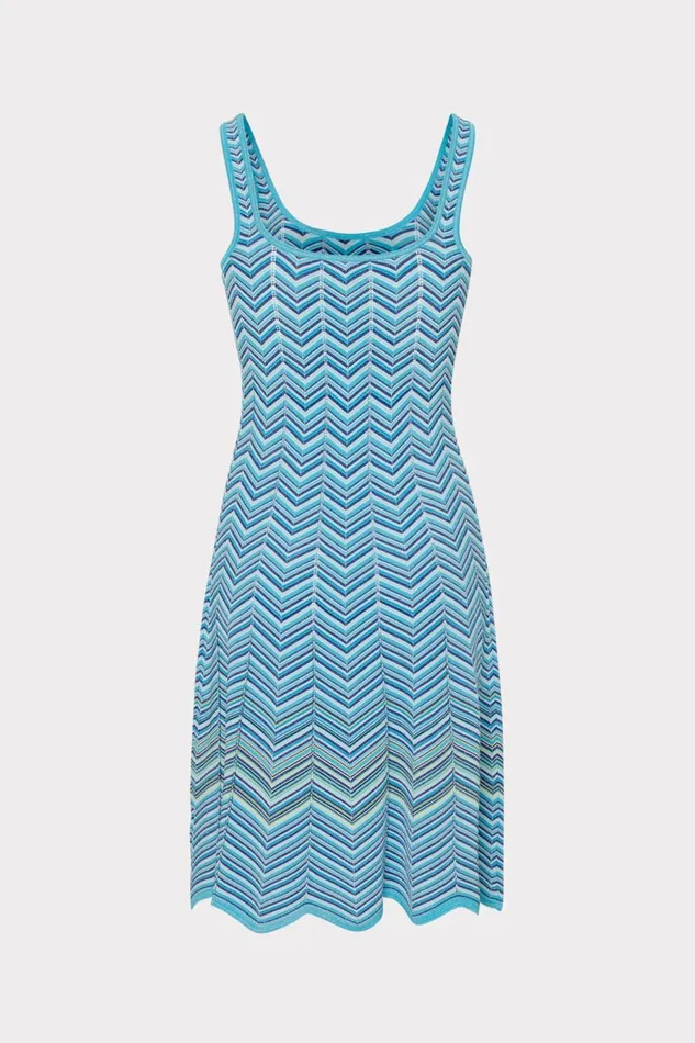 Women Dresses Milly Zig Zag Flare Knit Mini Dress Bright Blue Multi