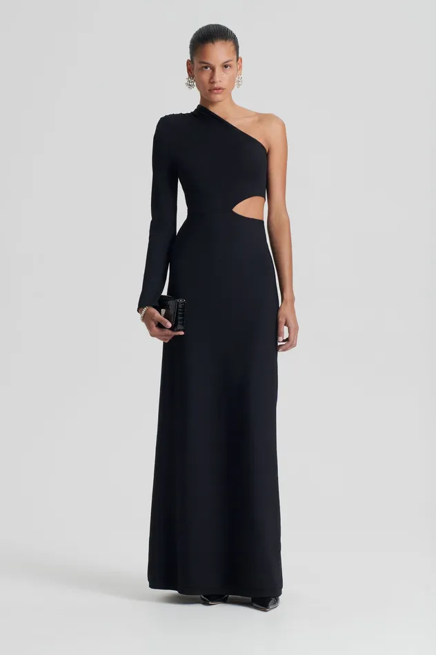 Women Dresses Scanlan Theodore CREPE KNIT ONE SHOULDER GOWN BLACK