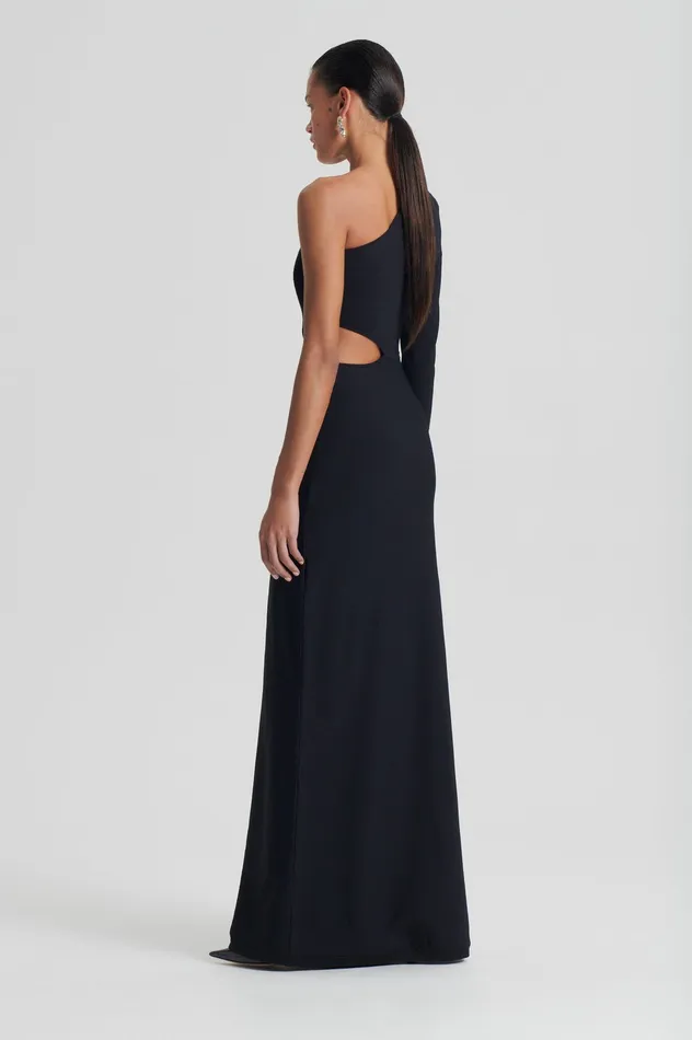 Women Dresses Scanlan Theodore CREPE KNIT ONE SHOULDER GOWN BLACK