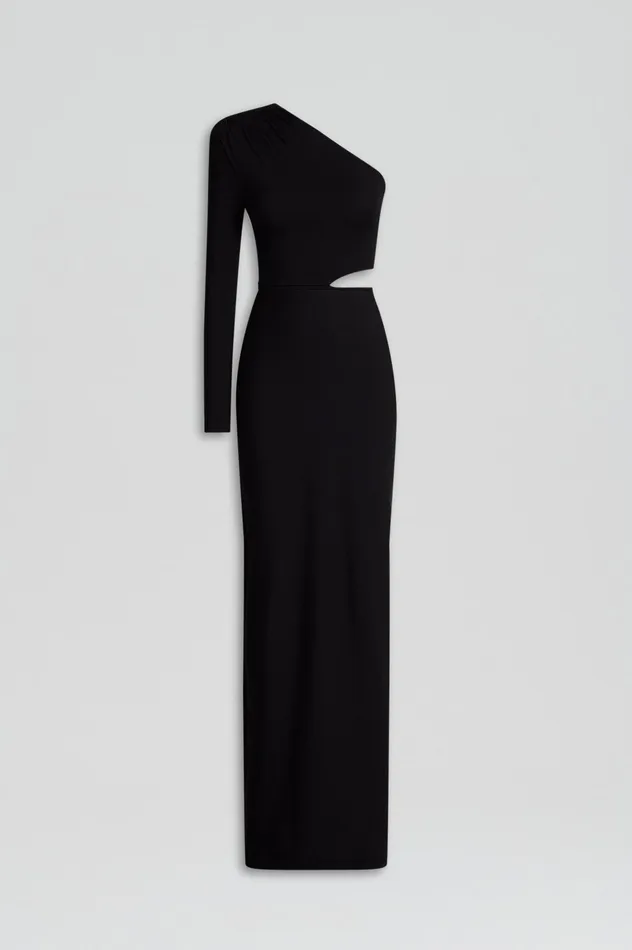 Women Dresses Scanlan Theodore CREPE KNIT ONE SHOULDER GOWN BLACK