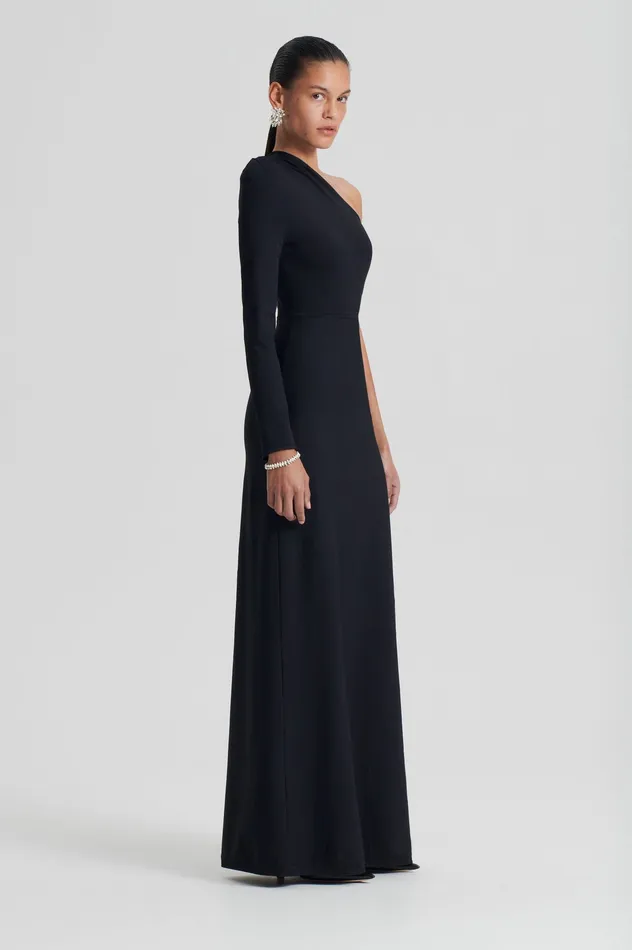 Women Dresses Scanlan Theodore CREPE KNIT ONE SHOULDER GOWN BLACK