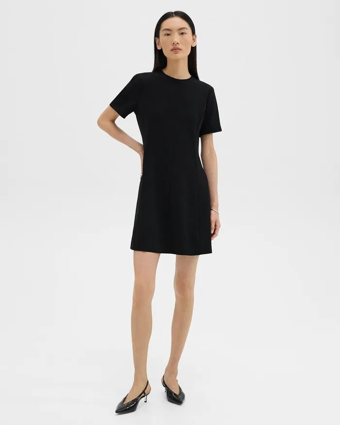 Women Dresses Theory Flared ShortSleeve Dress In Admiral Crepe Black