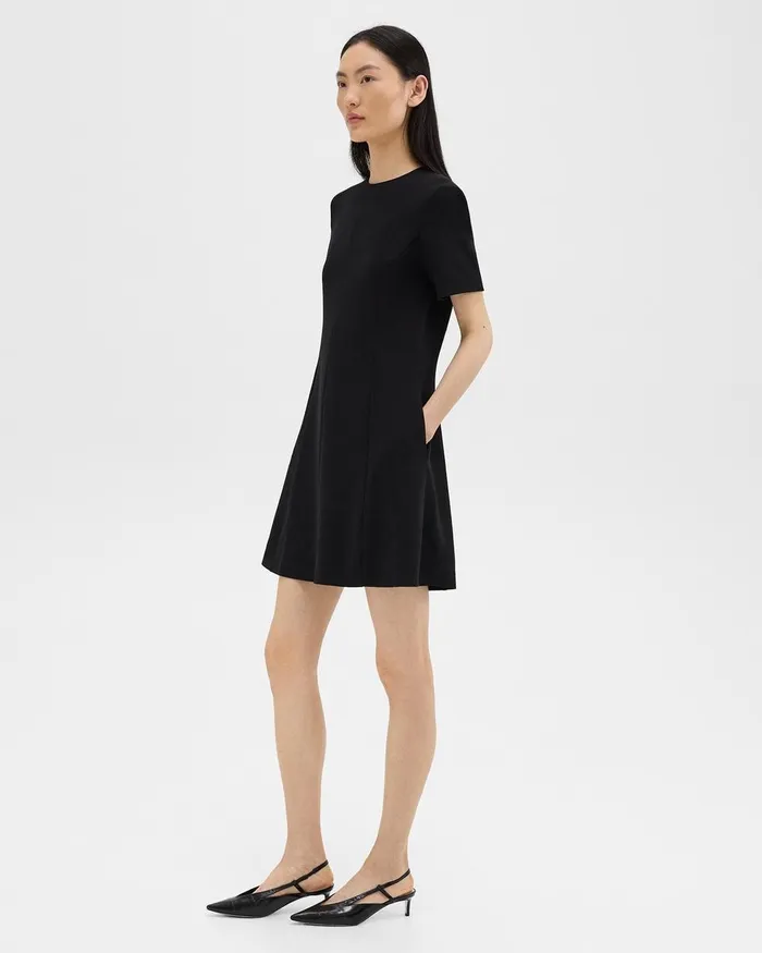 Women Dresses Theory Flared ShortSleeve Dress In Admiral Crepe Black