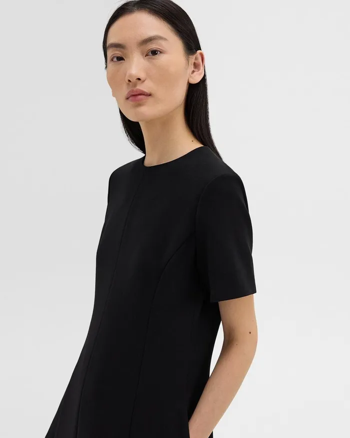 Women Dresses Theory Flared ShortSleeve Dress In Admiral Crepe Black