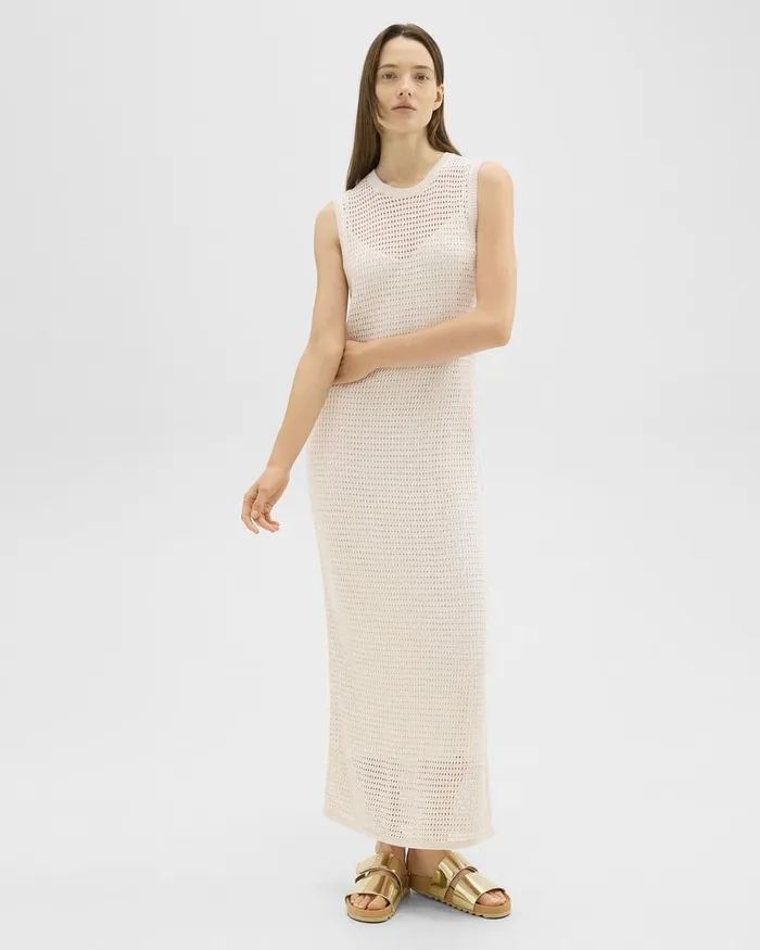 Women Dresses Theory Mesh Maxi Dress In LinenViscose Bone