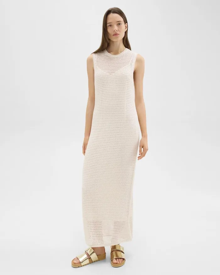 Women Dresses Theory Mesh Maxi Dress In LinenViscose Bone