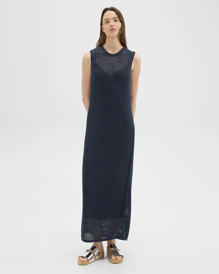Women Dresses Theory Mesh Maxi Dress In LinenViscose Nocturne Navy