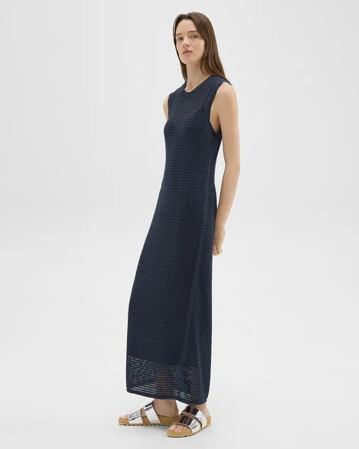 Women Dresses Theory Mesh Maxi Dress In LinenViscose Nocturne Navy