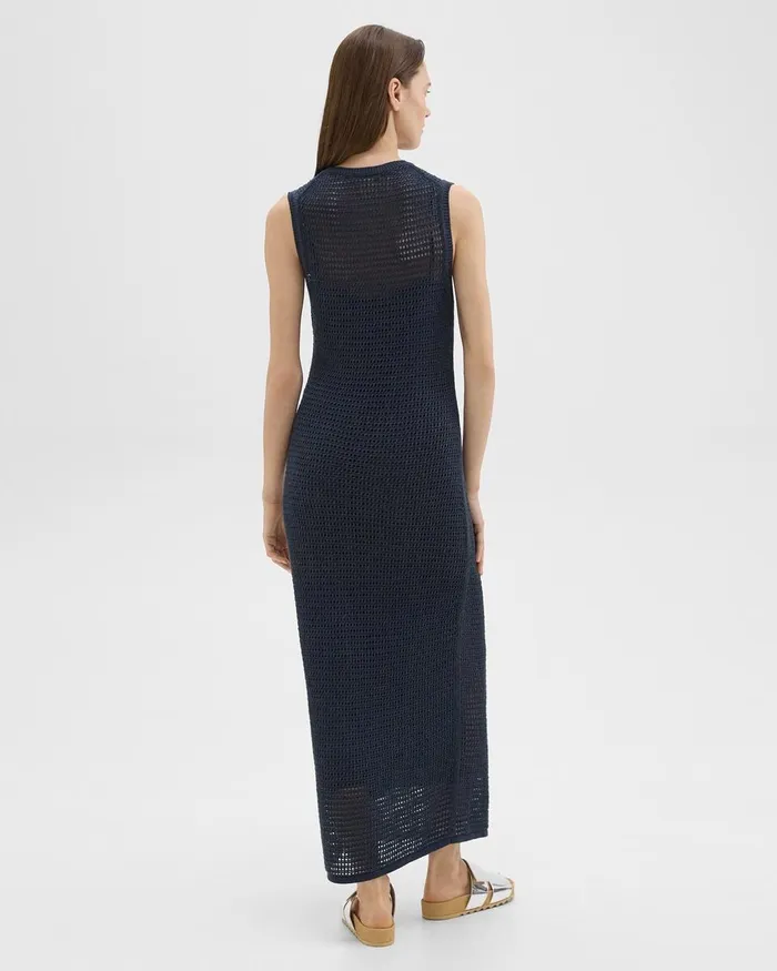 Women Dresses Theory Mesh Maxi Dress In LinenViscose Nocturne Navy