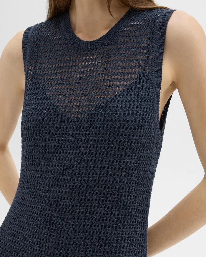 Women Dresses Theory Mesh Maxi Dress In LinenViscose Nocturne Navy