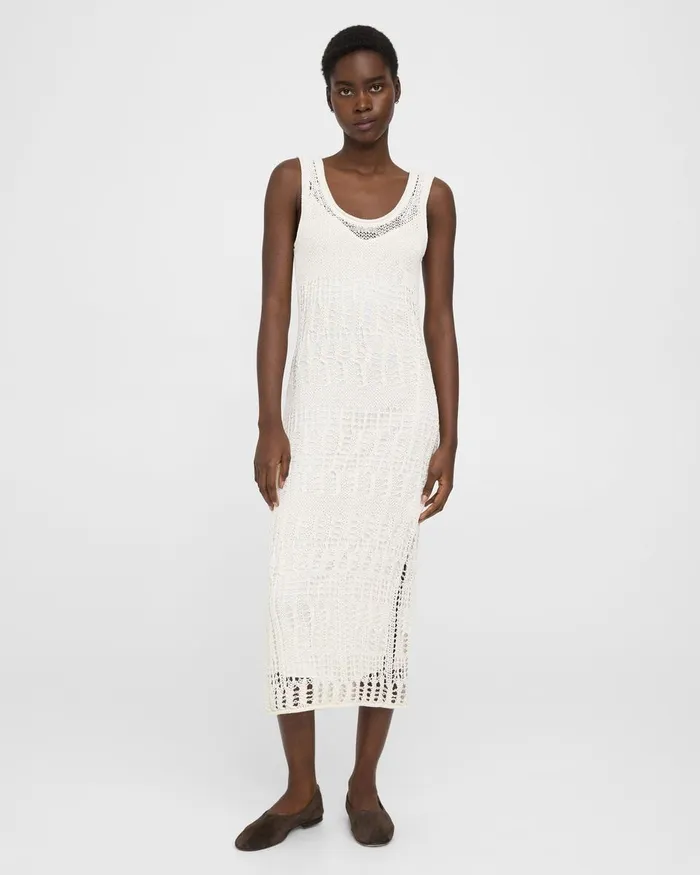 Women Dresses Theory Open Stitch Midi Dress In CottonBlend White
