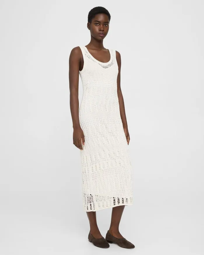 Women Dresses Theory Open Stitch Midi Dress In CottonBlend White