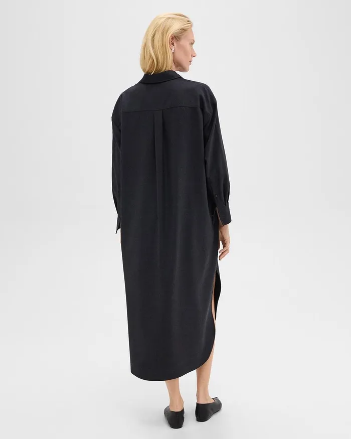 Women Dresses Theory Oversized Shirt Dress In Stretch Flannel Charcoal Melange
