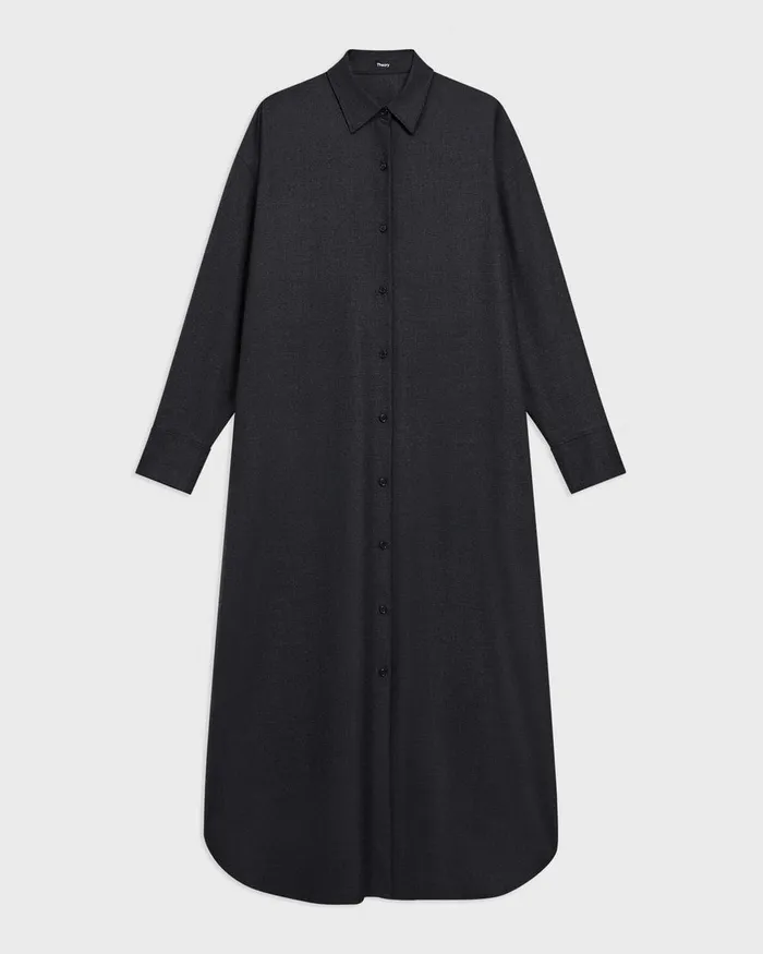 Women Dresses Theory Oversized Shirt Dress In Stretch Flannel Charcoal Melange