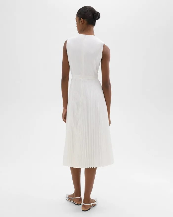 Women Dresses Theory Pleated Midi Dress In Sleek Poplin White