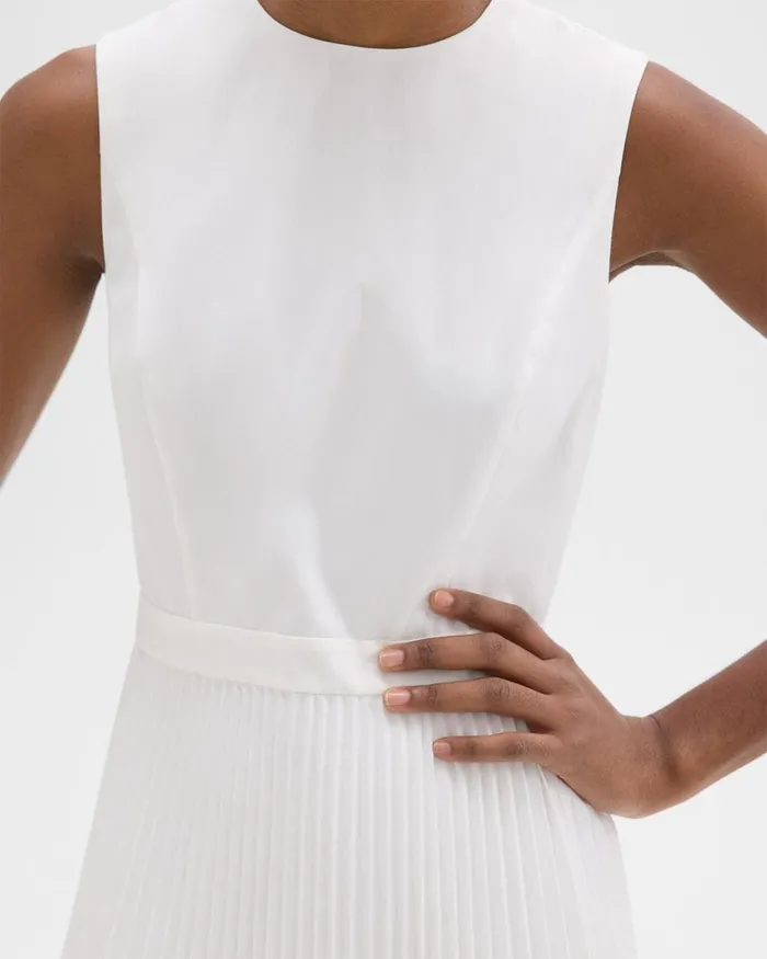 Women Dresses Theory Pleated Midi Dress In Sleek Poplin White