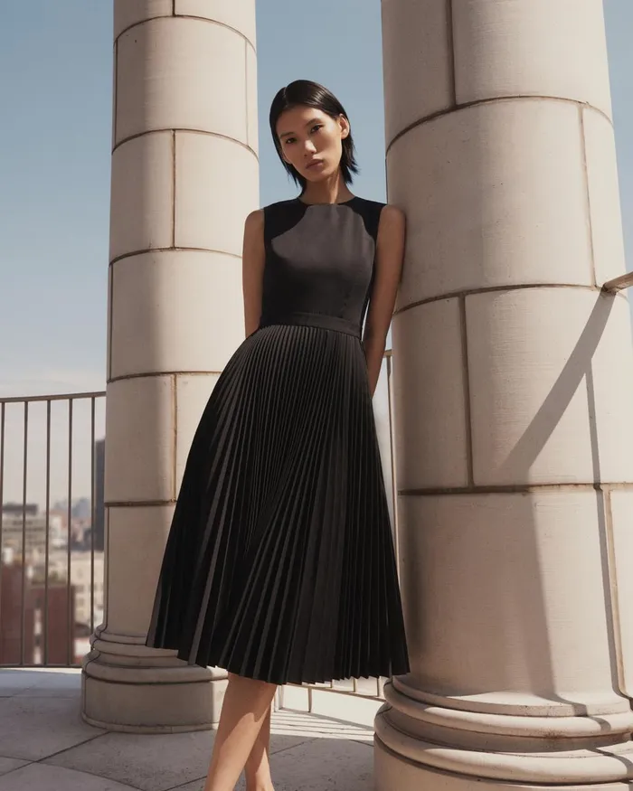 Women Dresses Theory Pleated Midi Dress In Sleek Poplin White