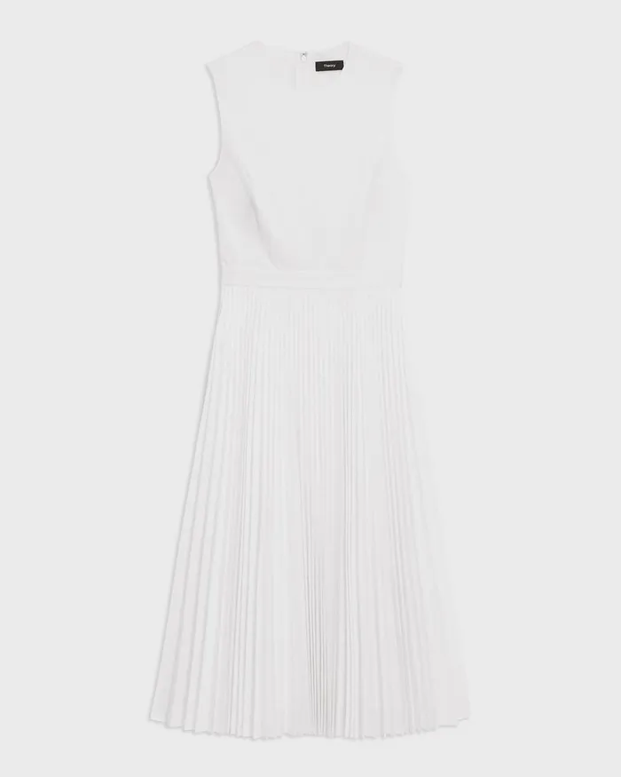 Women Dresses Theory Pleated Midi Dress In Sleek Poplin White