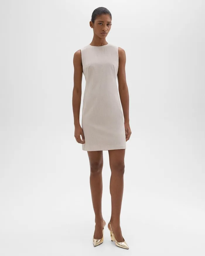 Women Dresses Theory Sleeveless Fitted Dress In Good Wool Sand Melange
