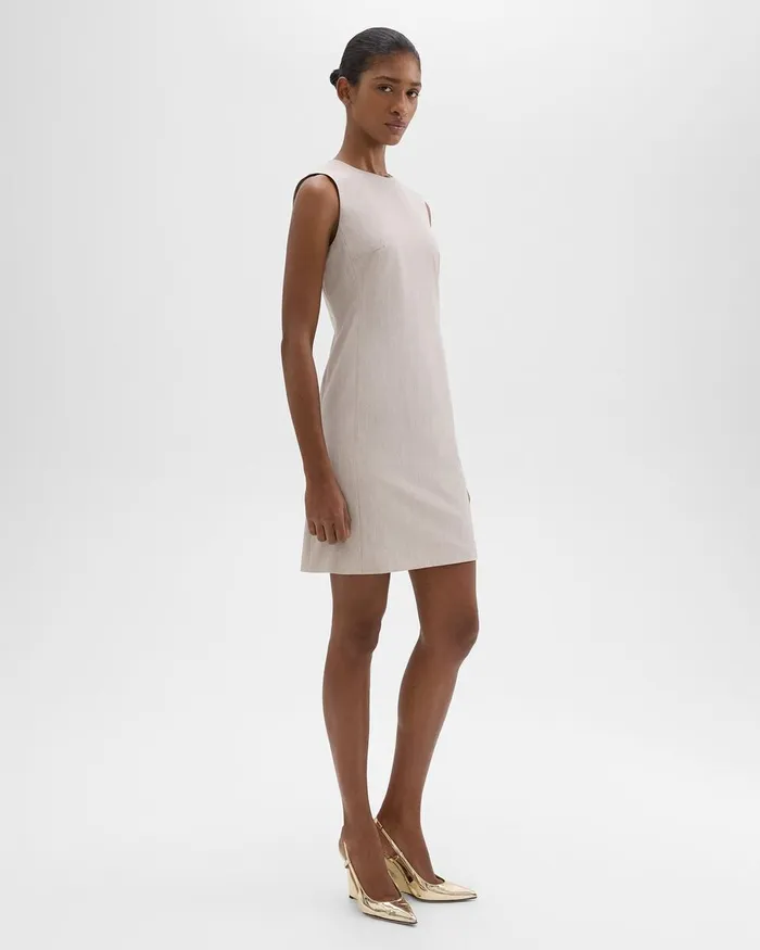 Women Dresses Theory Sleeveless Fitted Dress In Good Wool Sand Melange